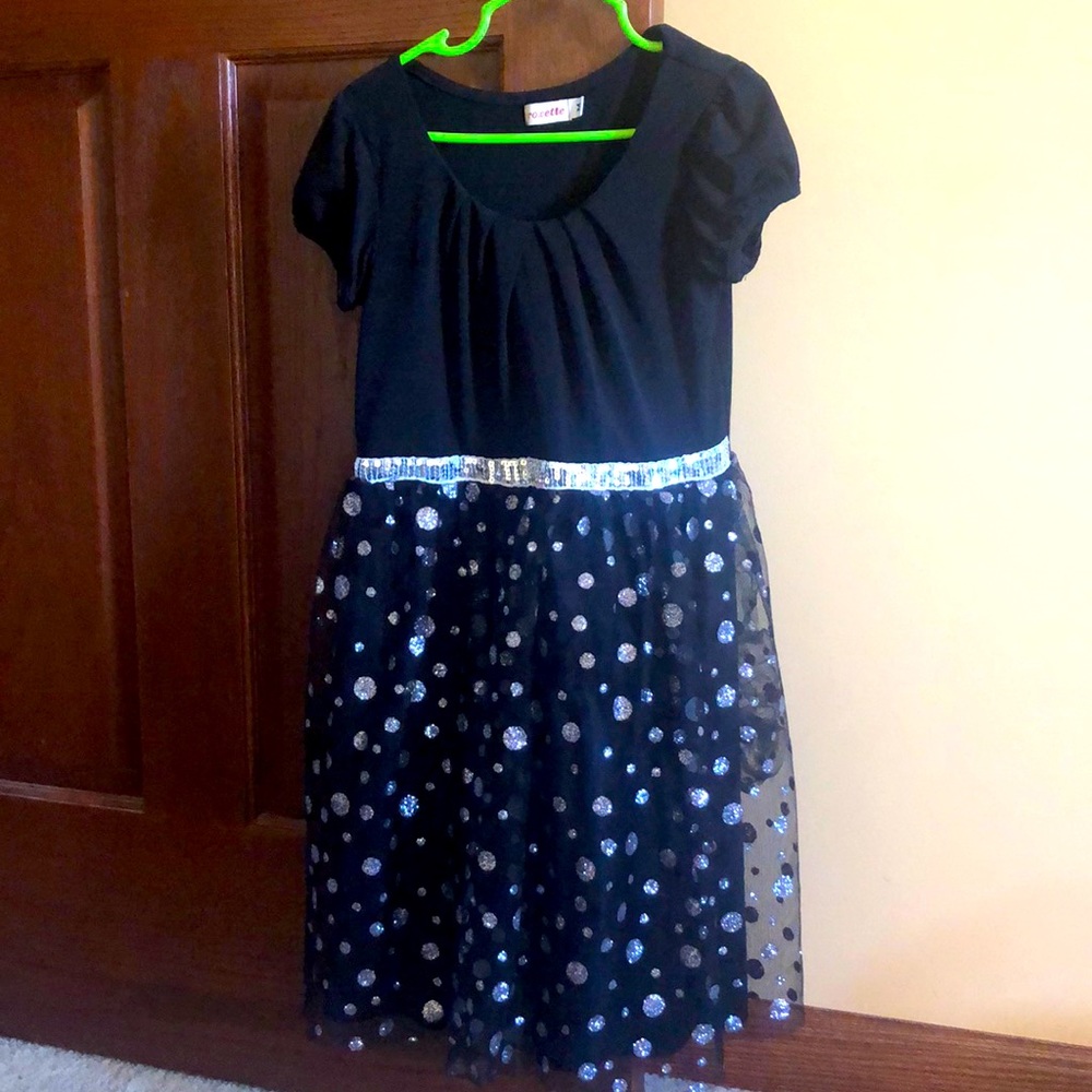 Girls Roxette size M black and silver dress